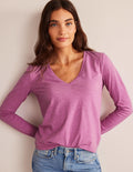 Cotton V-Neck Long Sleeve Top-Strawberry Sherbet
