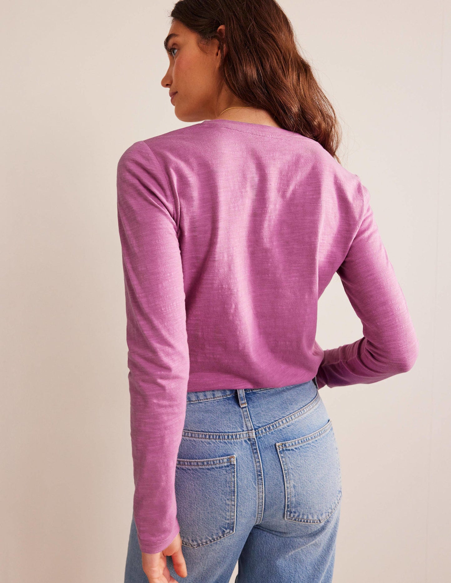 Cotton V-Neck Long Sleeve Top-Strawberry Sherbet