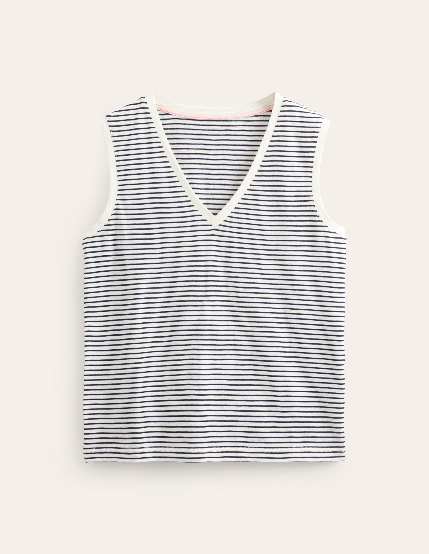 Regular V-neck Slub Vest-Navy, Ivory