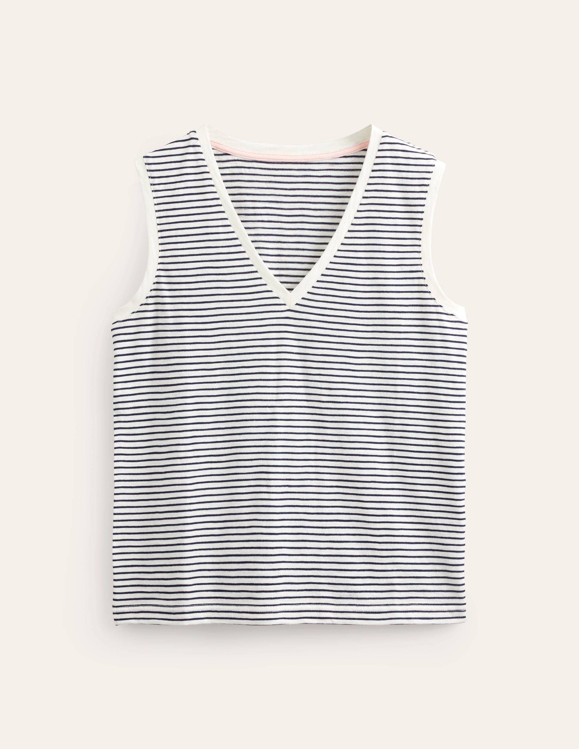 Regular V-neck Slub Vest-Navy, Ivory - Image 6