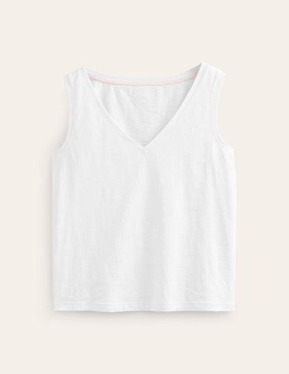 Regular V-neck Slub Vest-White