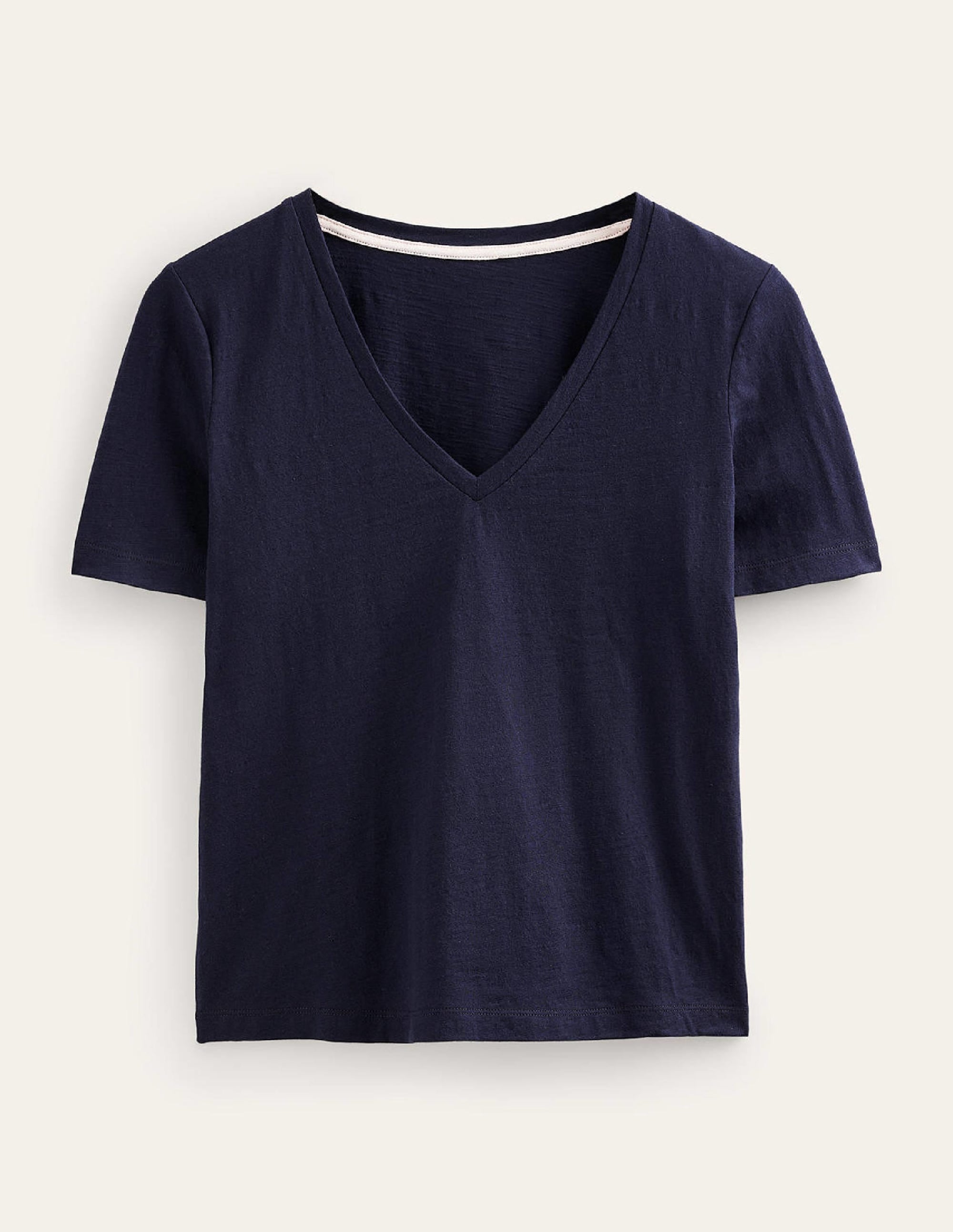 Regular V-Neck Slub T-shirt-Navy - Image 5