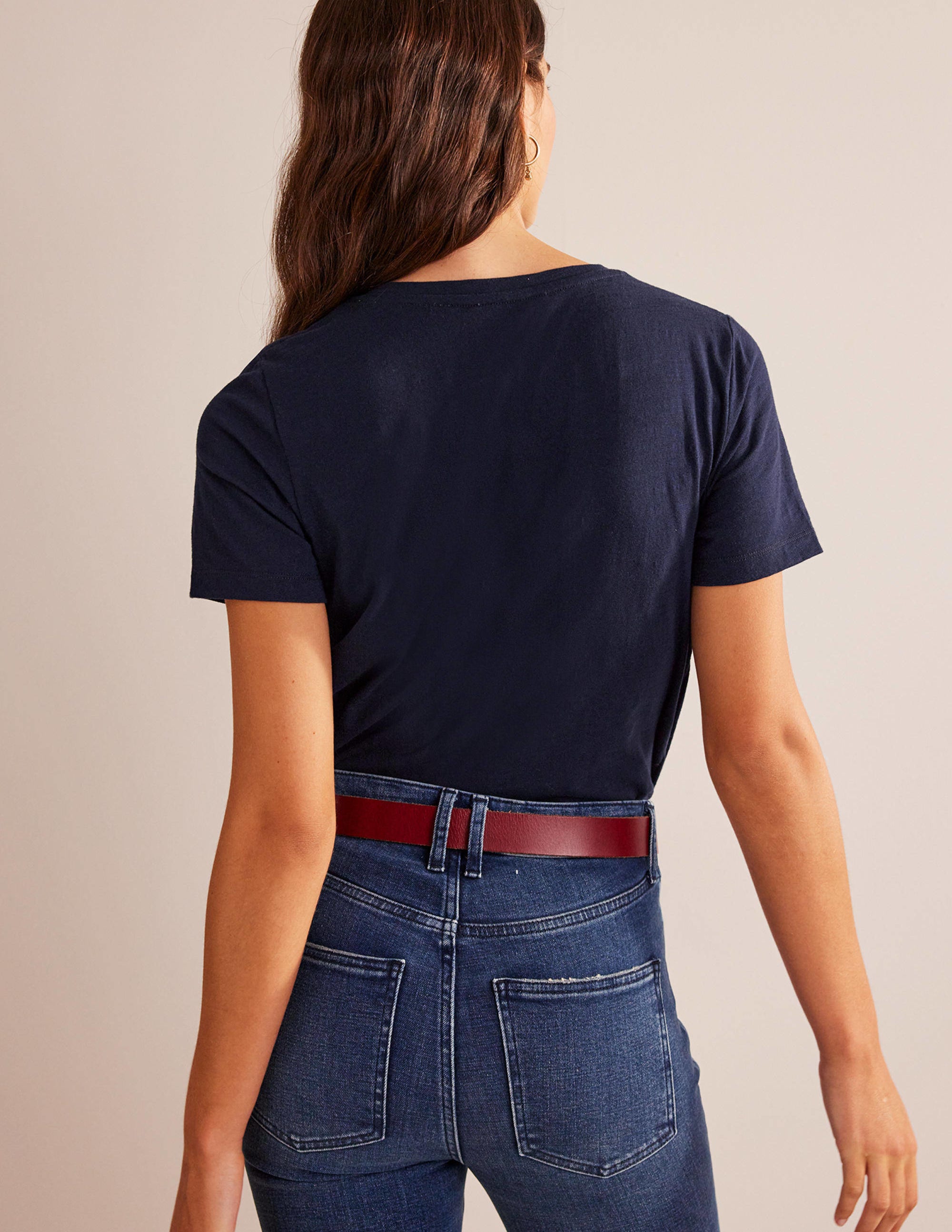 Regular V-Neck Slub T-shirt-Navy - Image 3