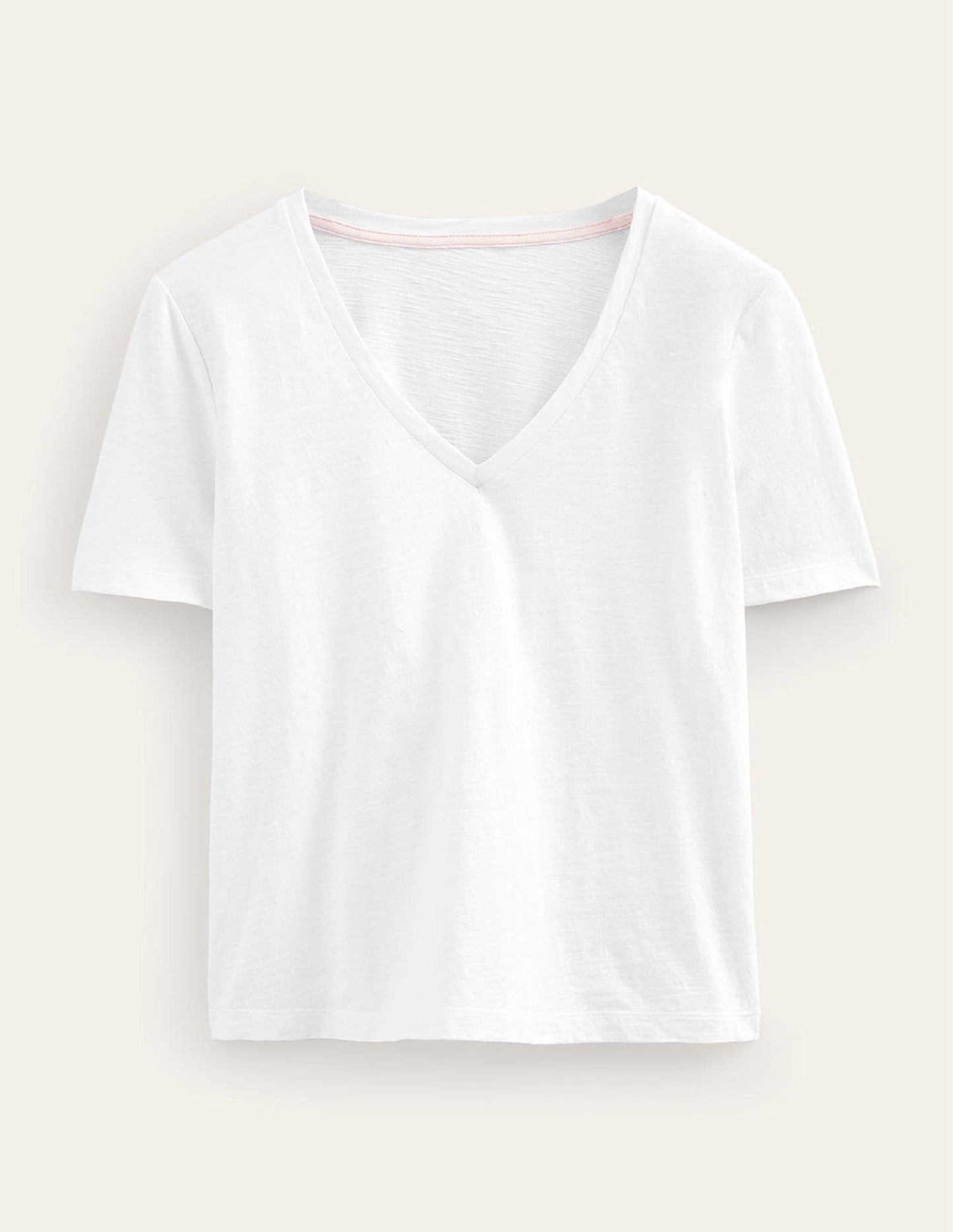 Regular V-Neck Slub T-shirt-White