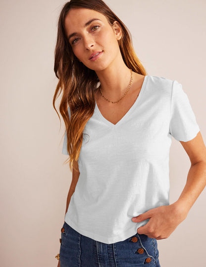 Regular V-Neck Slub T-shirt-White