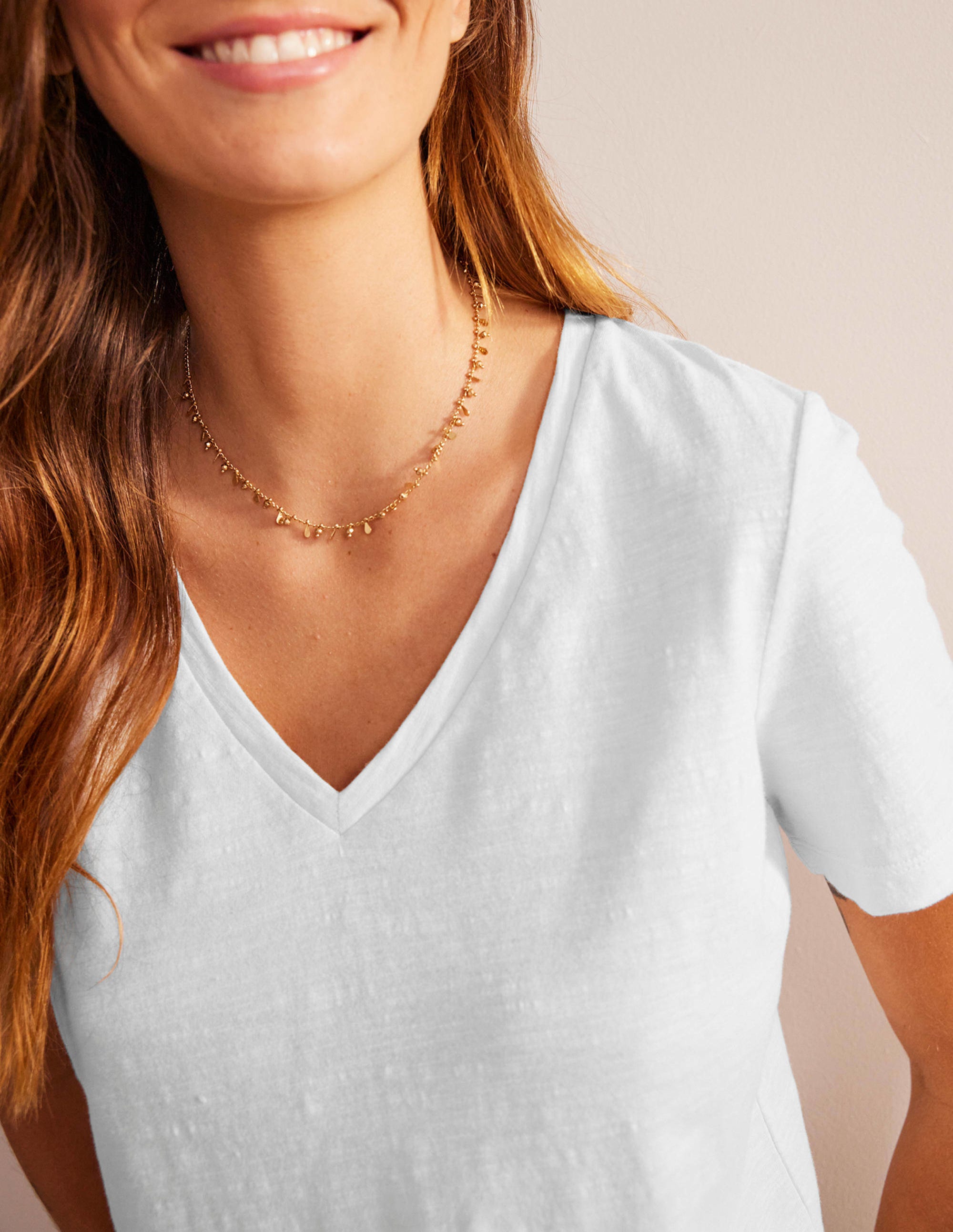 Regular V-Neck Slub T-shirt-White - Image 2