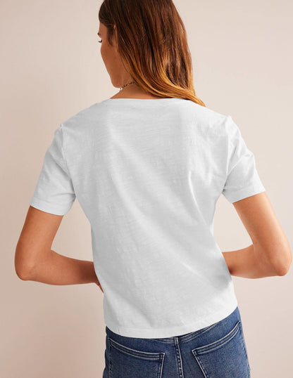 Regular V-Neck Slub T-shirt-White