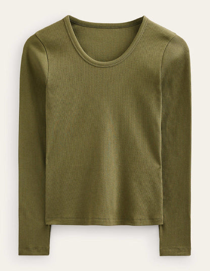 Cotton Rib Scoop Neck Top-Spruce-5