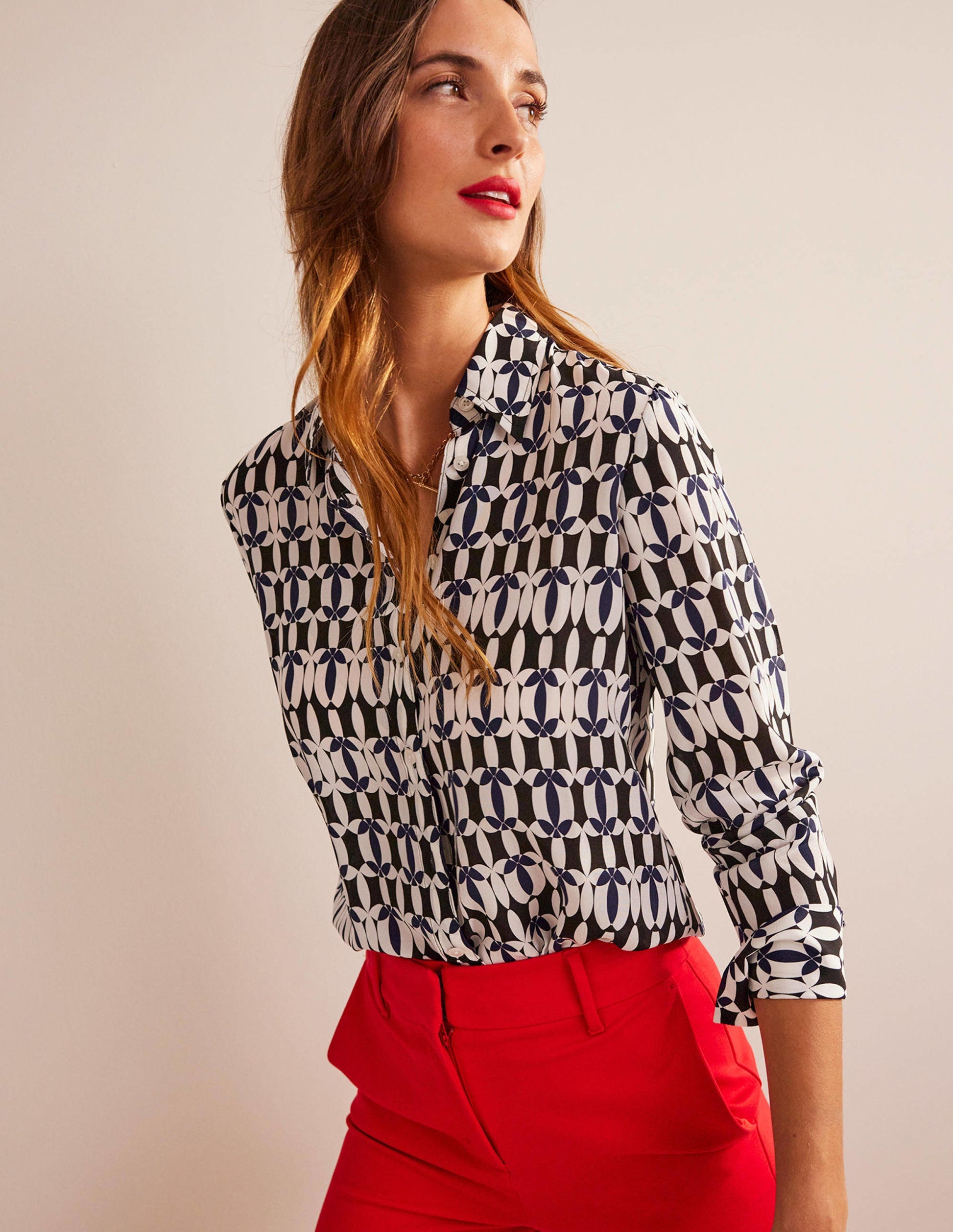 Sienna Silk Shirt-Black, Geometric-4