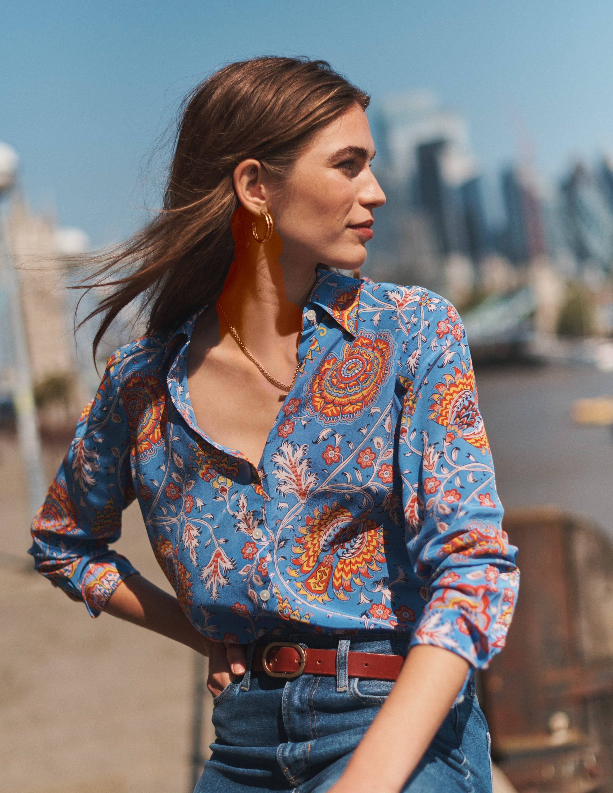 Sienna Silk Shirt-Azure, Gardenia Grove - Image 7