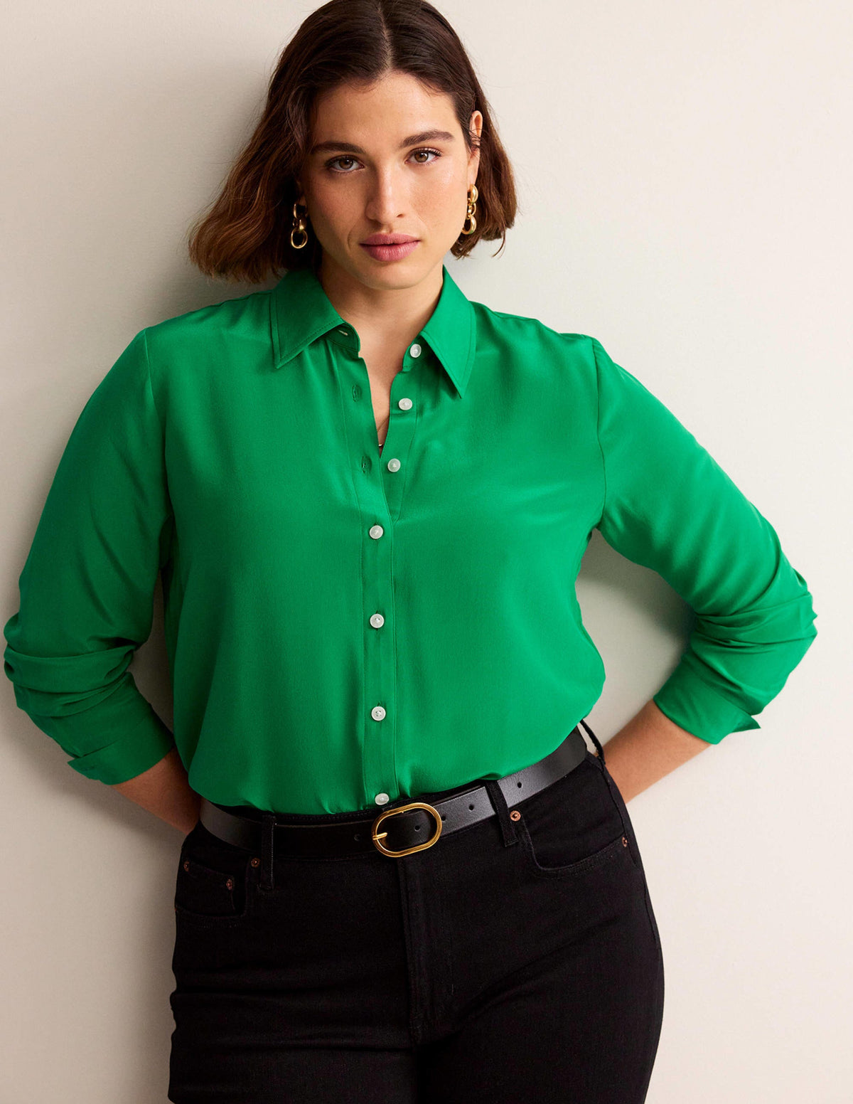 Sienna Silk Shirt-Meadow Green-5