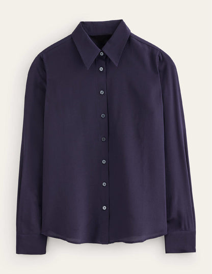 Sienna Silk Shirt-Navy