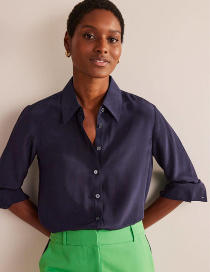 Sienna Silk Shirt-Navy