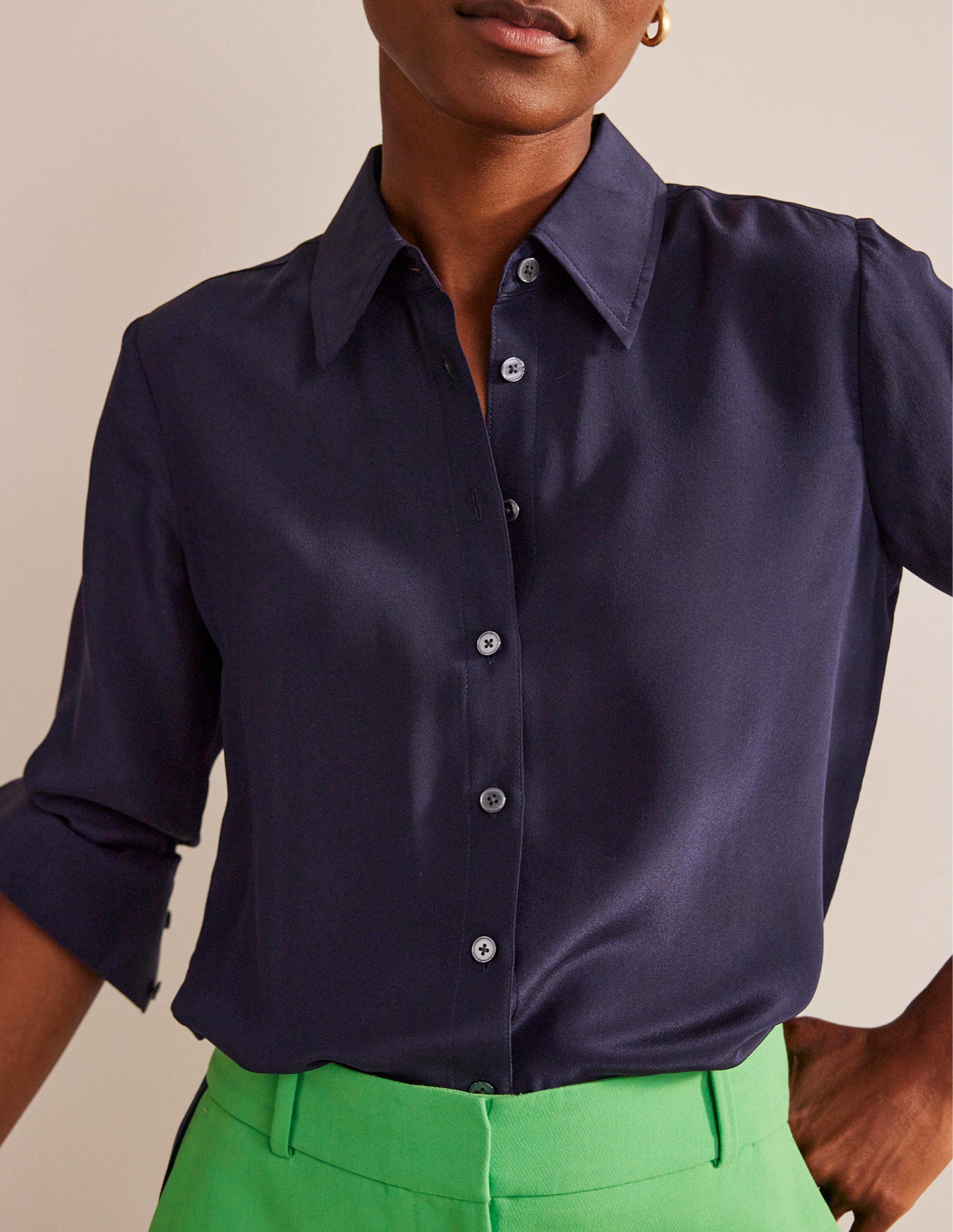 Sienna Silk Shirt-Navy - Image 4