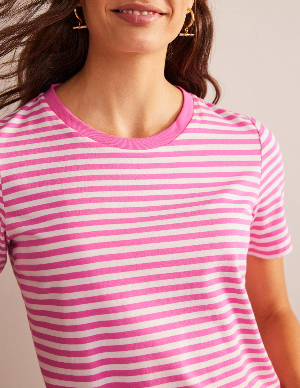 Pure Cotton Crew T-shirt-Ivory, Pink - Image 2