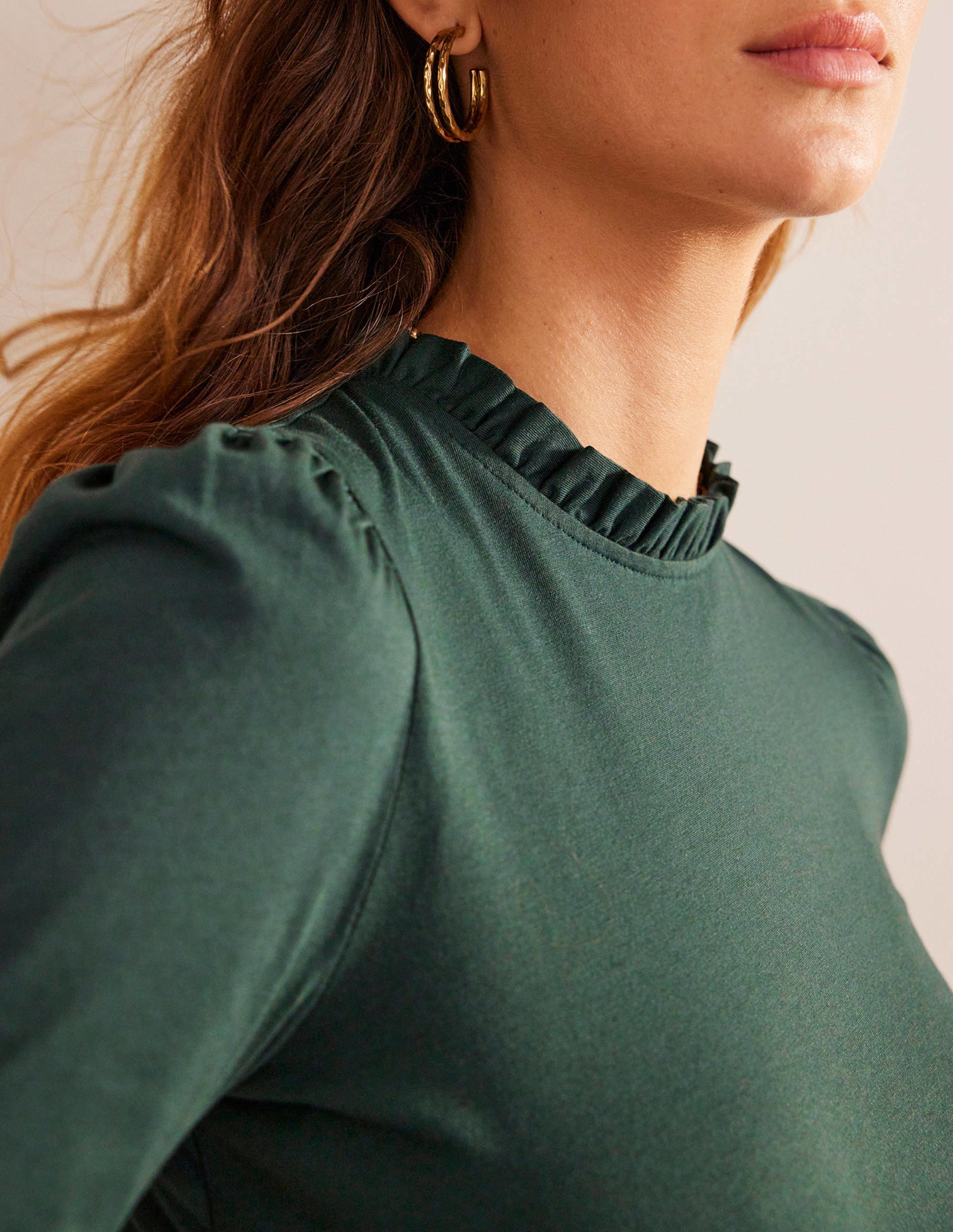Supersoft Frill Detail T-shirt-Chatsworth Green - Image 2