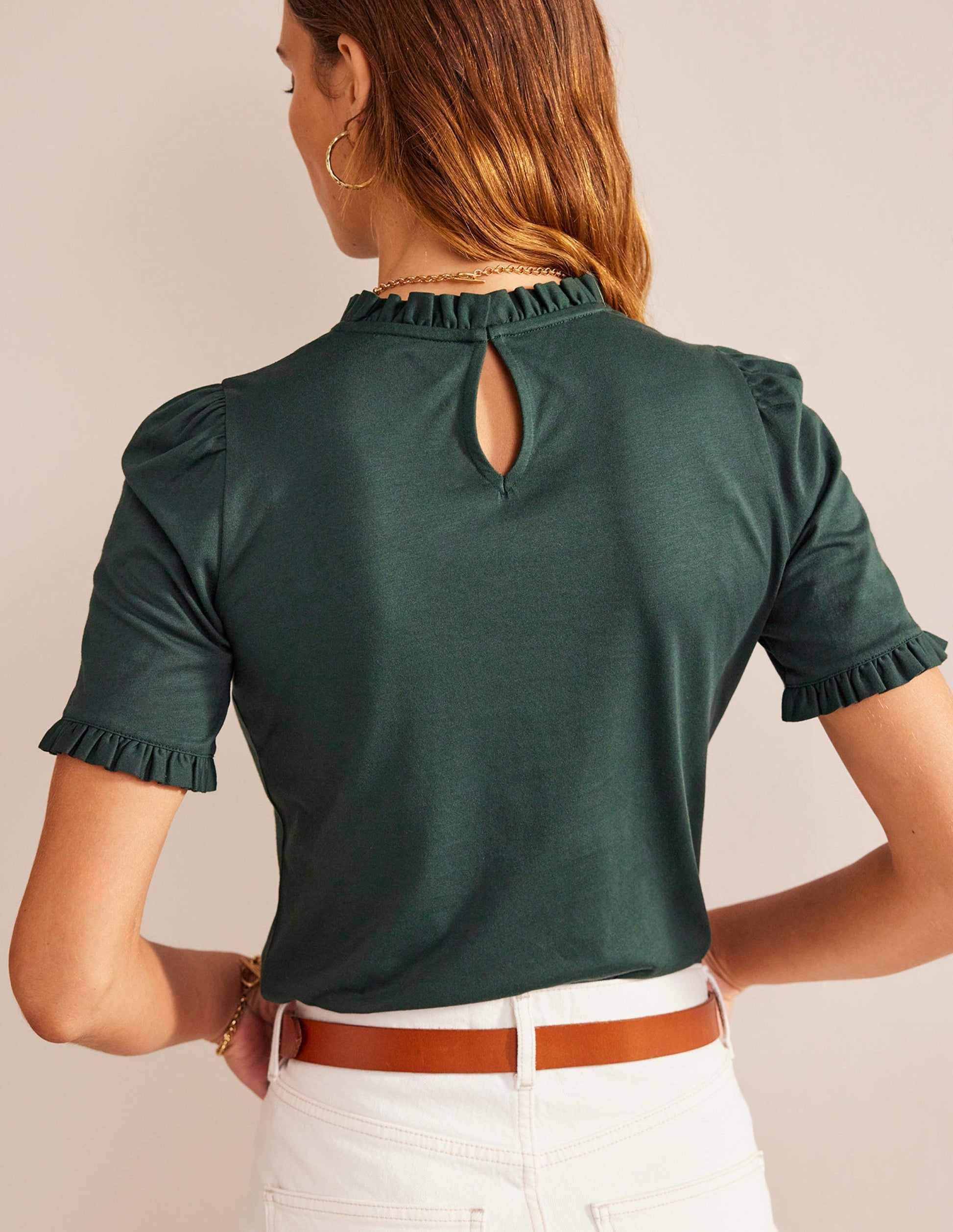 Supersoft Frill Detail T-shirt-Chatsworth Green-3