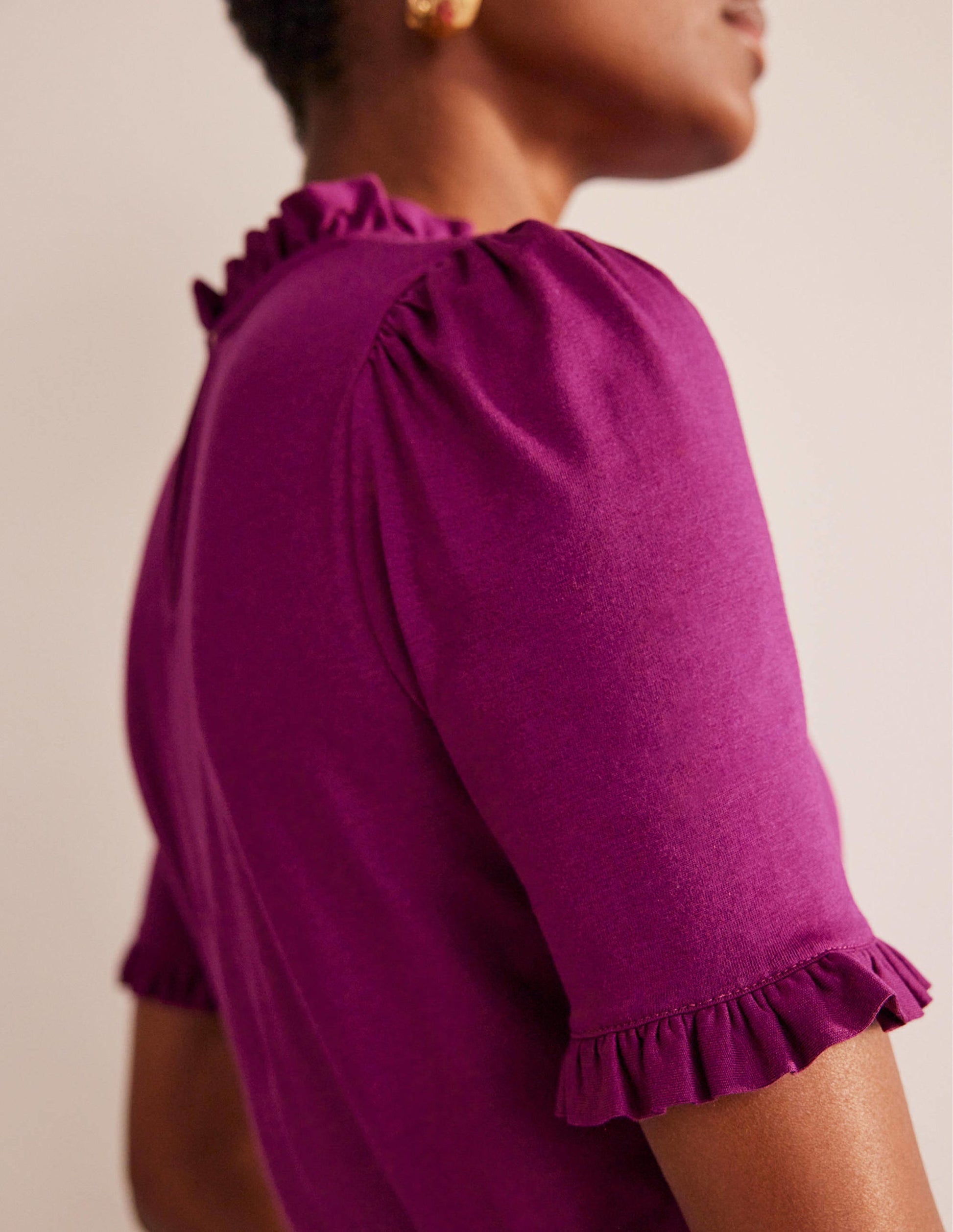 Supersoft Frill Detail T-shirt-Damson Berry-2
