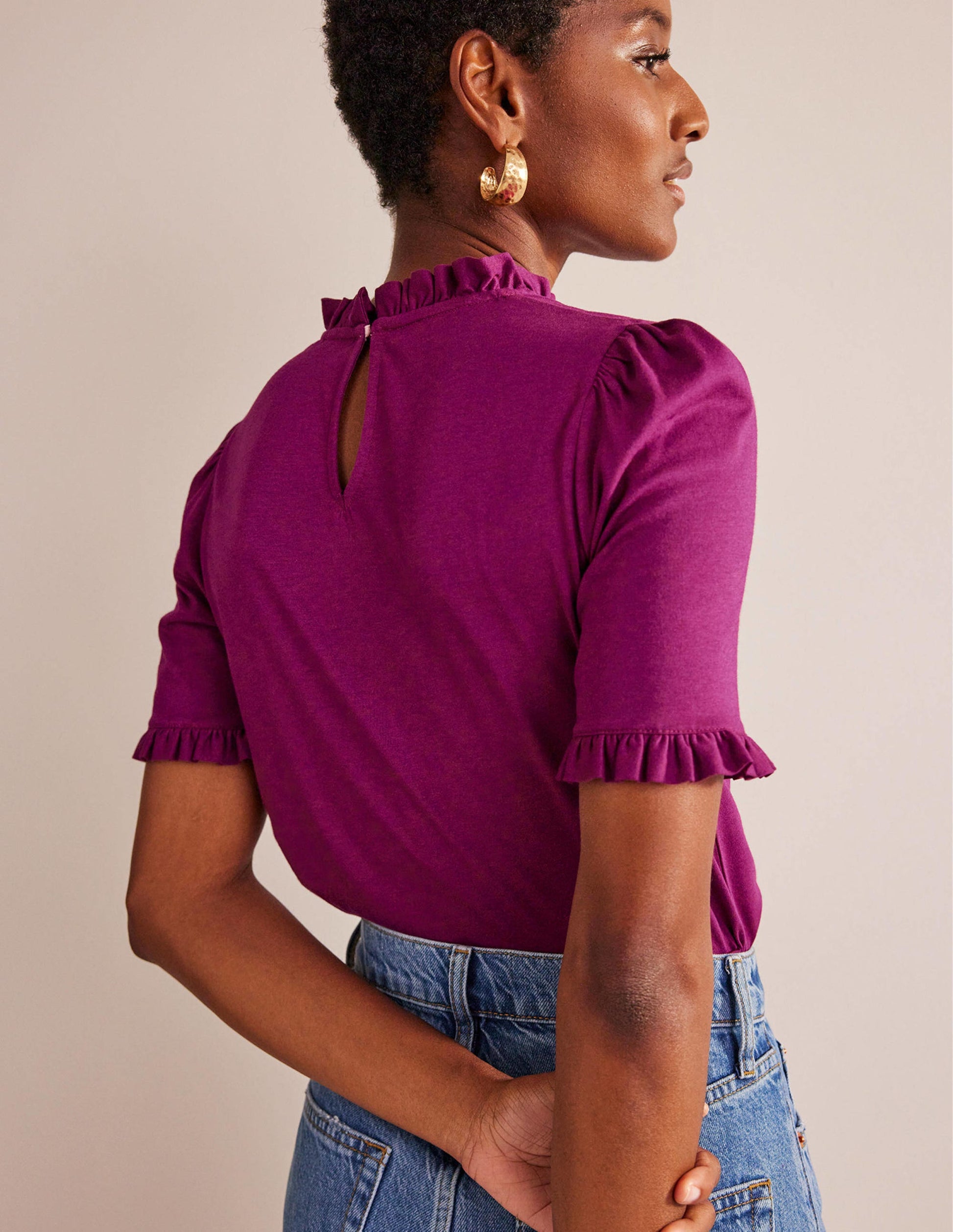 Supersoft Frill Detail T-shirt-Damson Berry-3