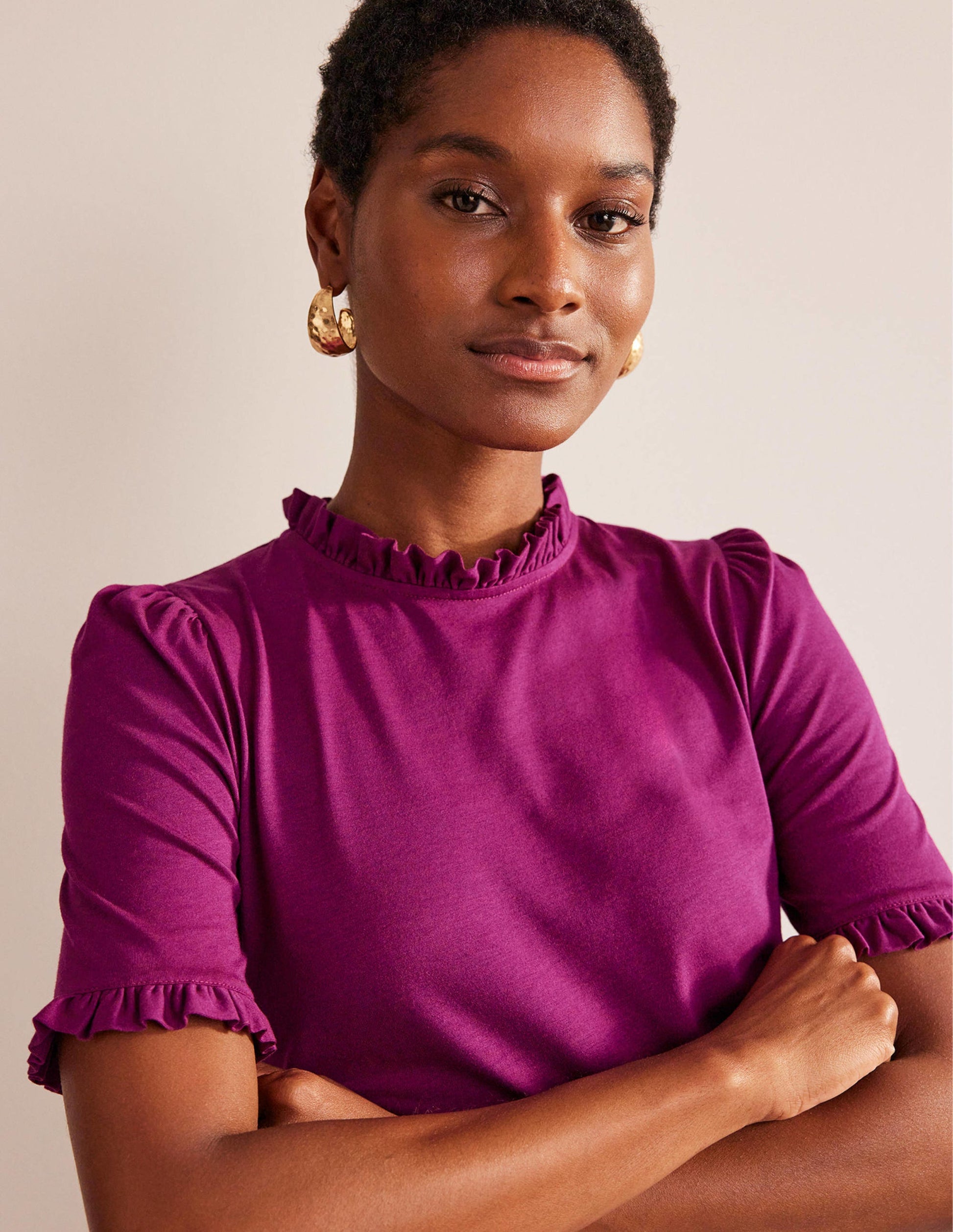 Supersoft Frill Detail T-shirt-Damson Berry-4