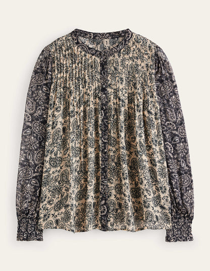 Isla Remix Pintuck Blouse-Black, Paisley-5
