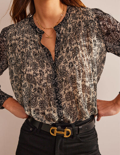 Isla Remix Pintuck Blouse-Black, Paisley-2
