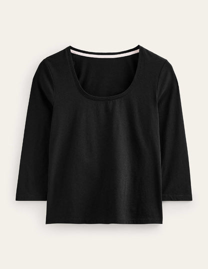 3/4 Sleeve Scoop Neck Top-Black-5