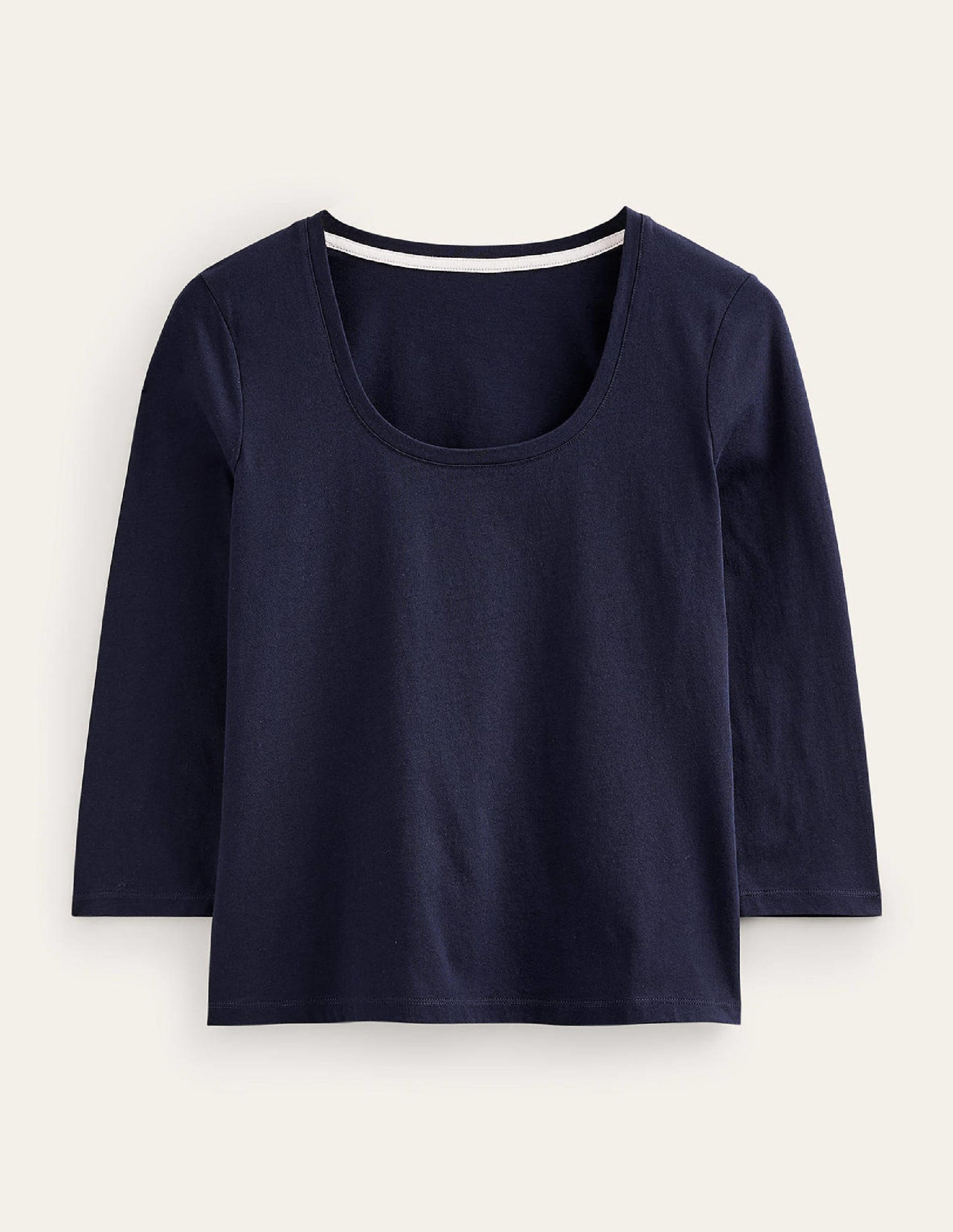 3/4 Sleeve Scoop Neck Top-Navy-5