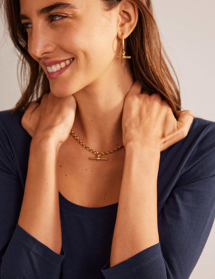 3/4 Sleeve Scoop Neck Top-Navy