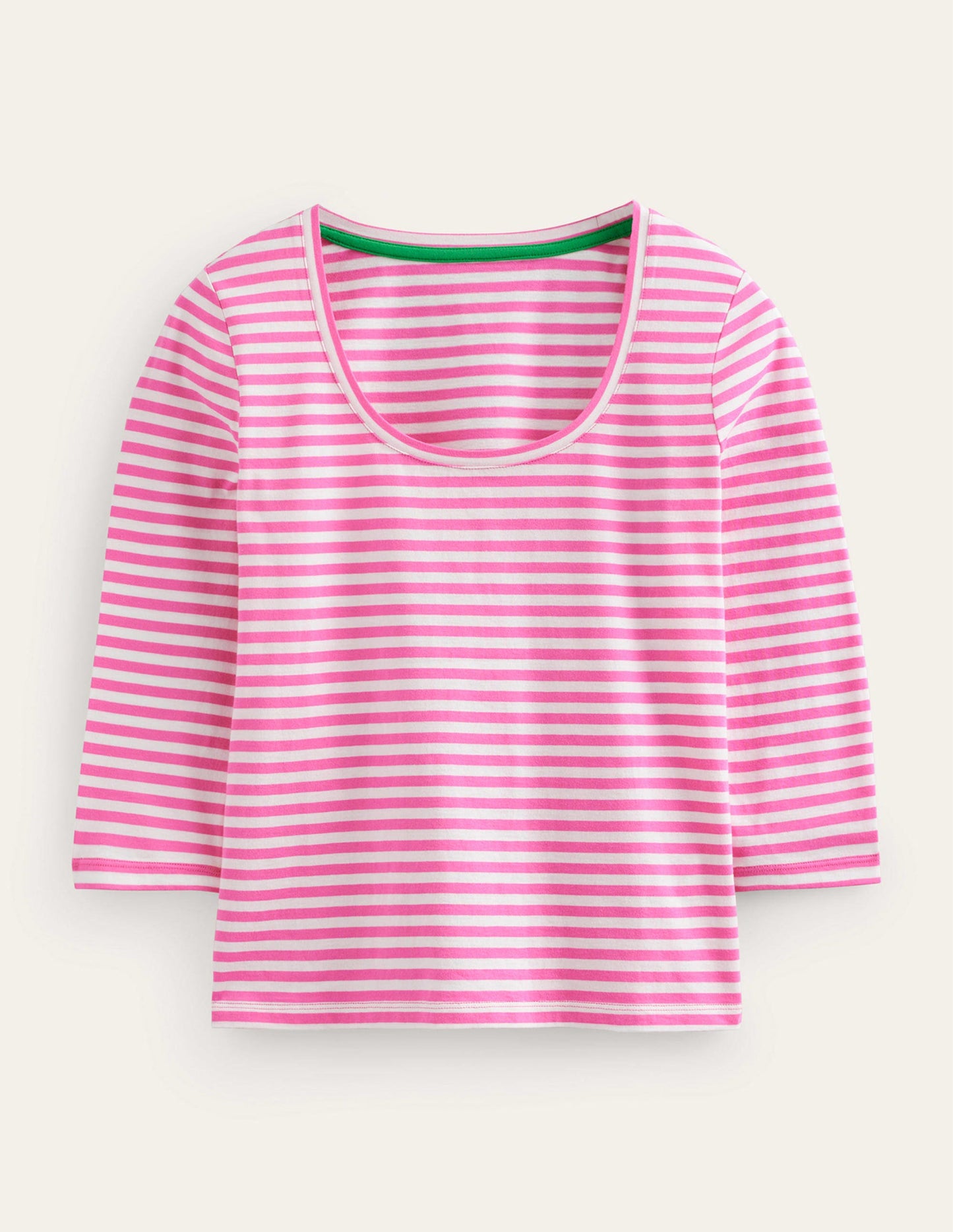 3/4 Sleeve Scoop Neck Top-Ivory, Pink