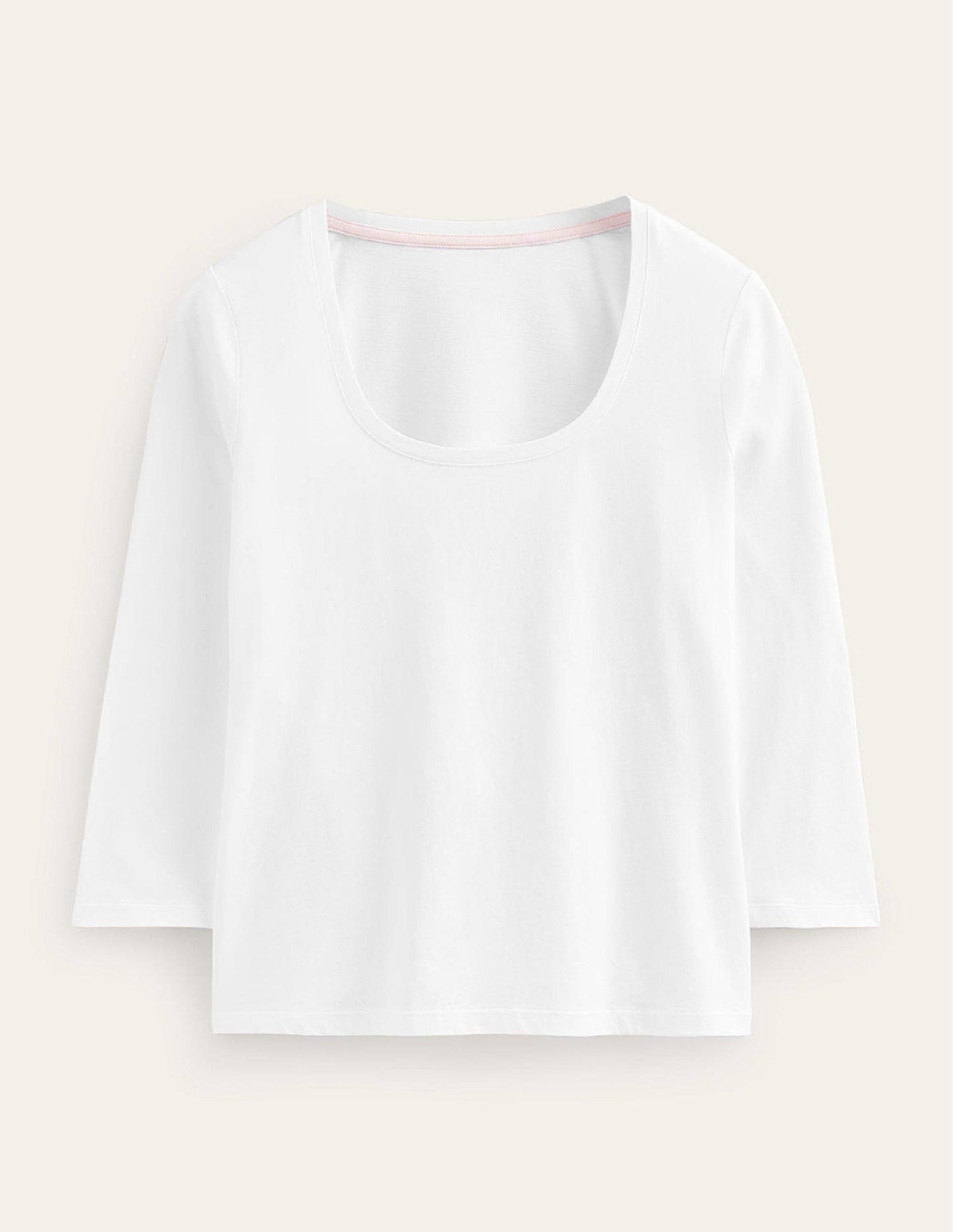 3/4 Sleeve Scoop Neck Top-White