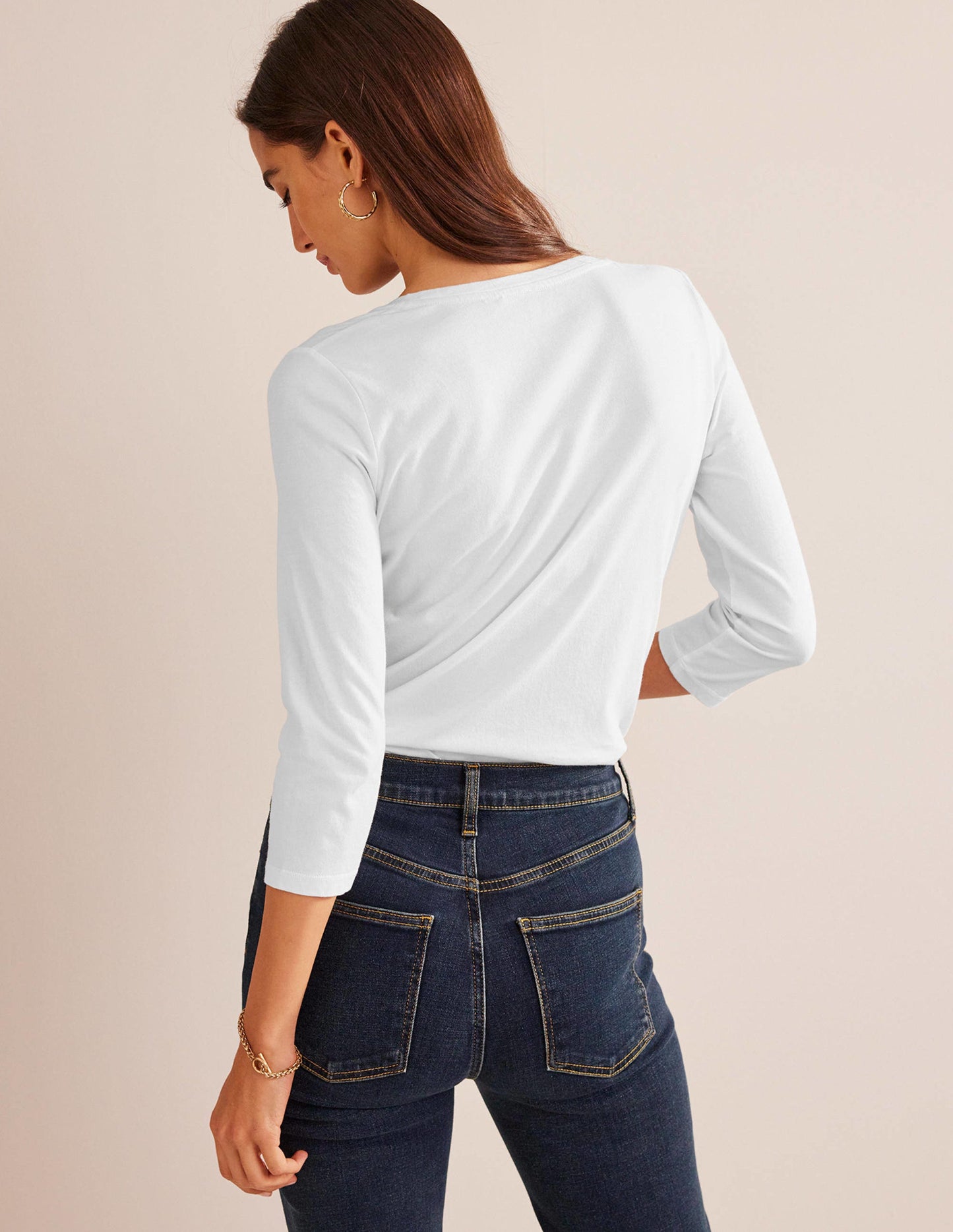 3/4 Sleeve Scoop Neck Top-White