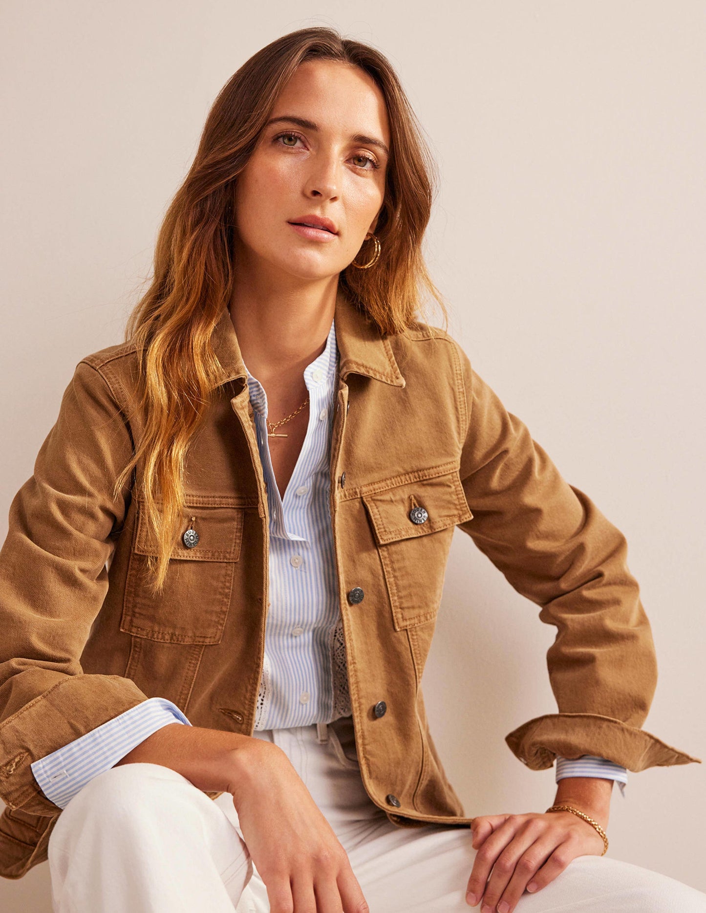 Belted Denim Jacket-Raw Umber