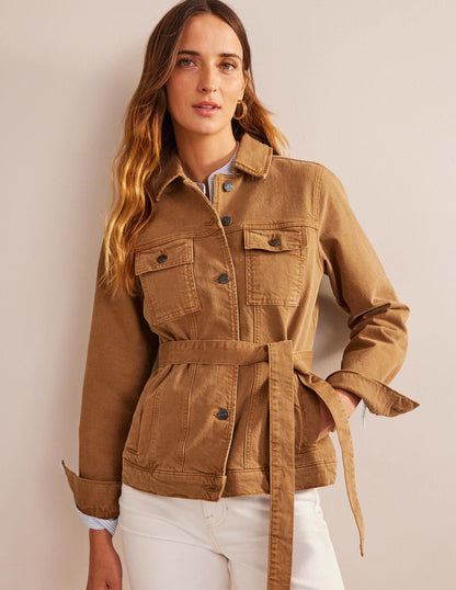 Belted Denim Jacket-Raw Umber-2