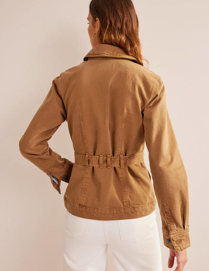 Belted Denim Jacket-Raw Umber-4