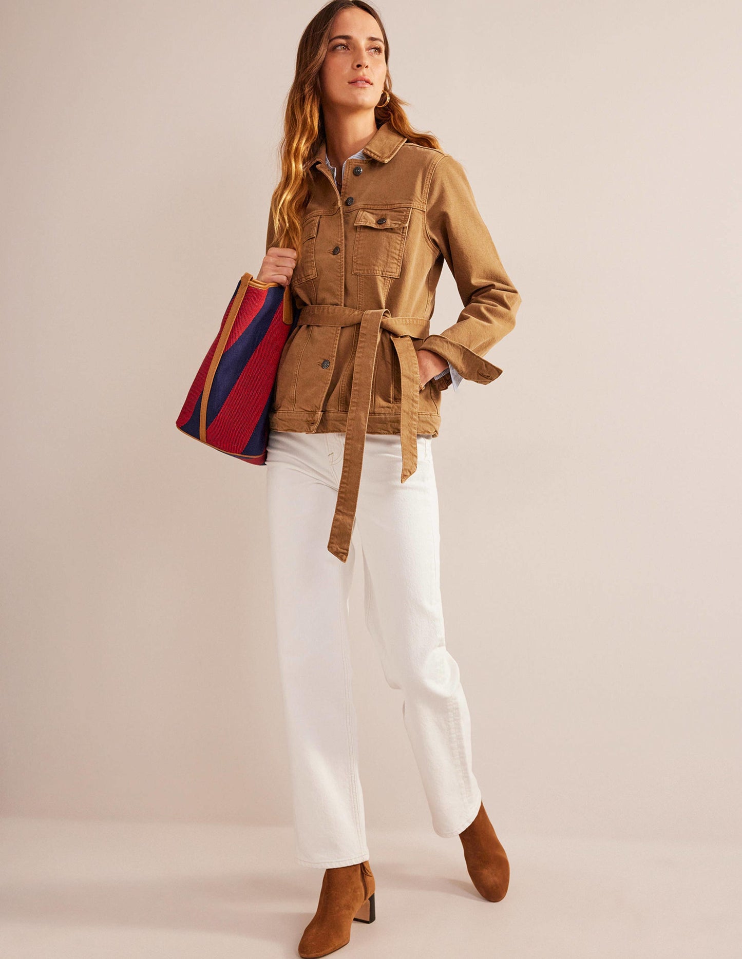 Belted Denim Jacket-Raw Umber