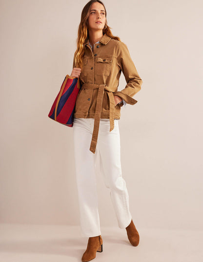 Belted Denim Jacket-Raw Umber-5