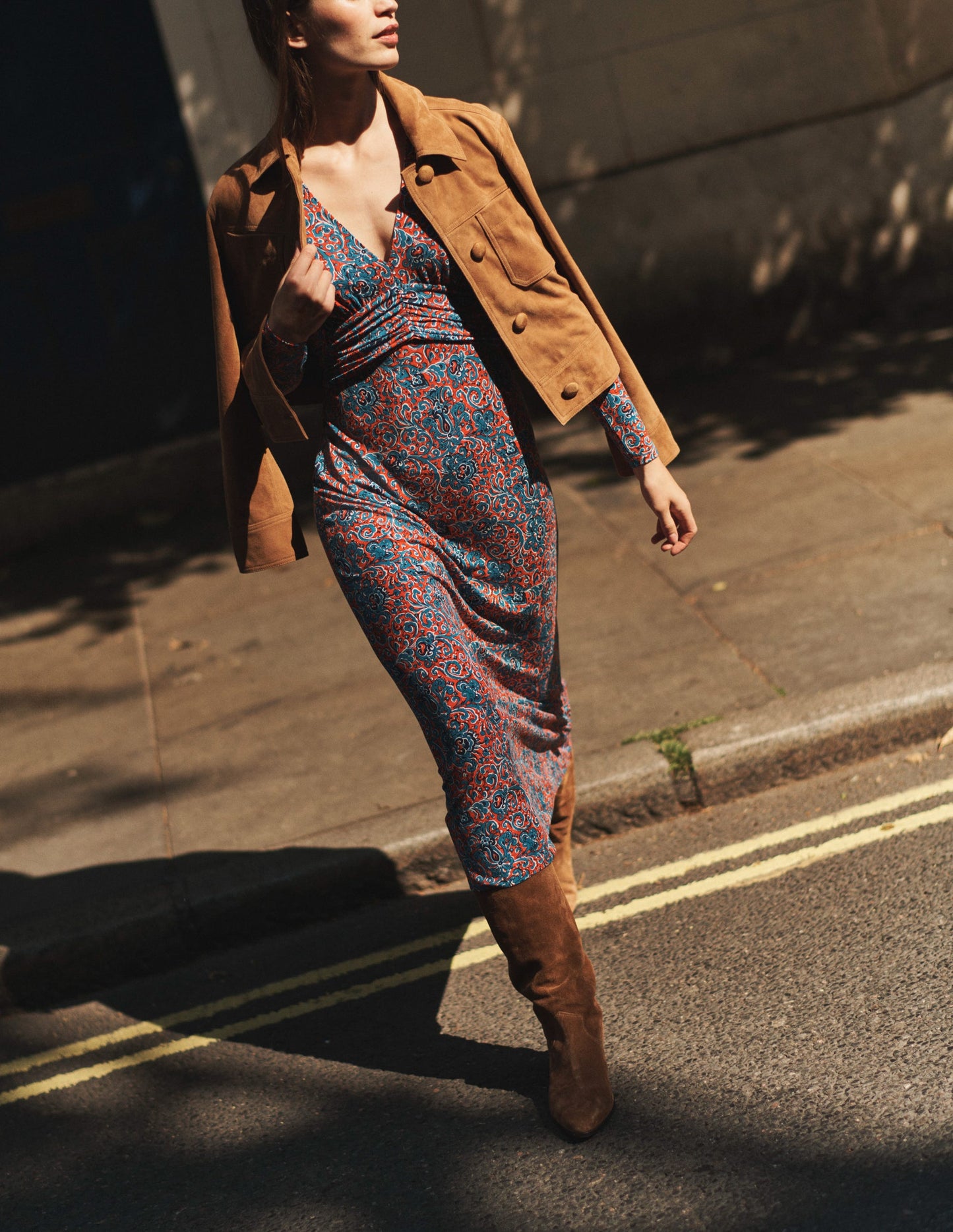 Collared Suede Jacket-Raw Umber