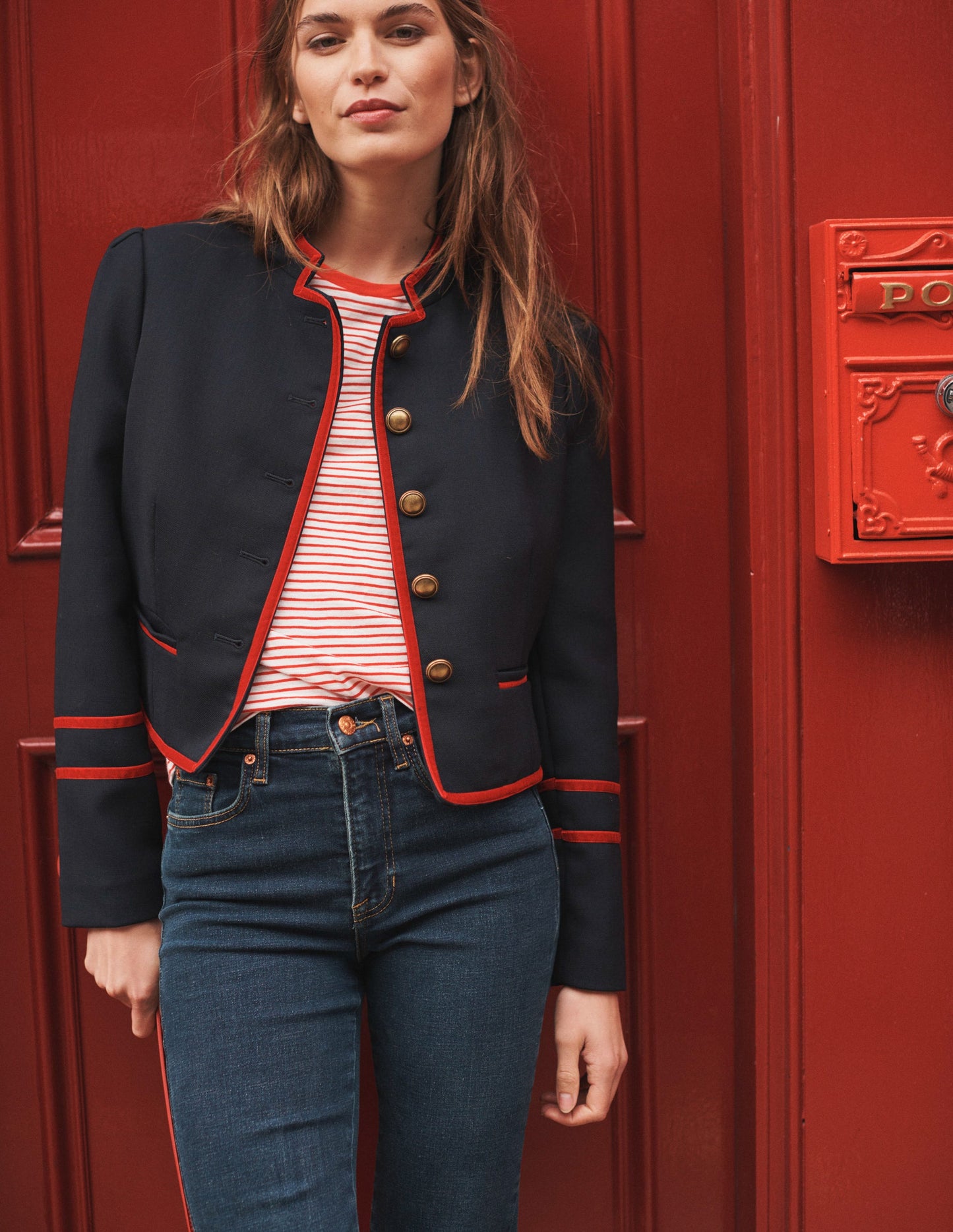 Cambridge Military Jacket-French Navy,Red Trim