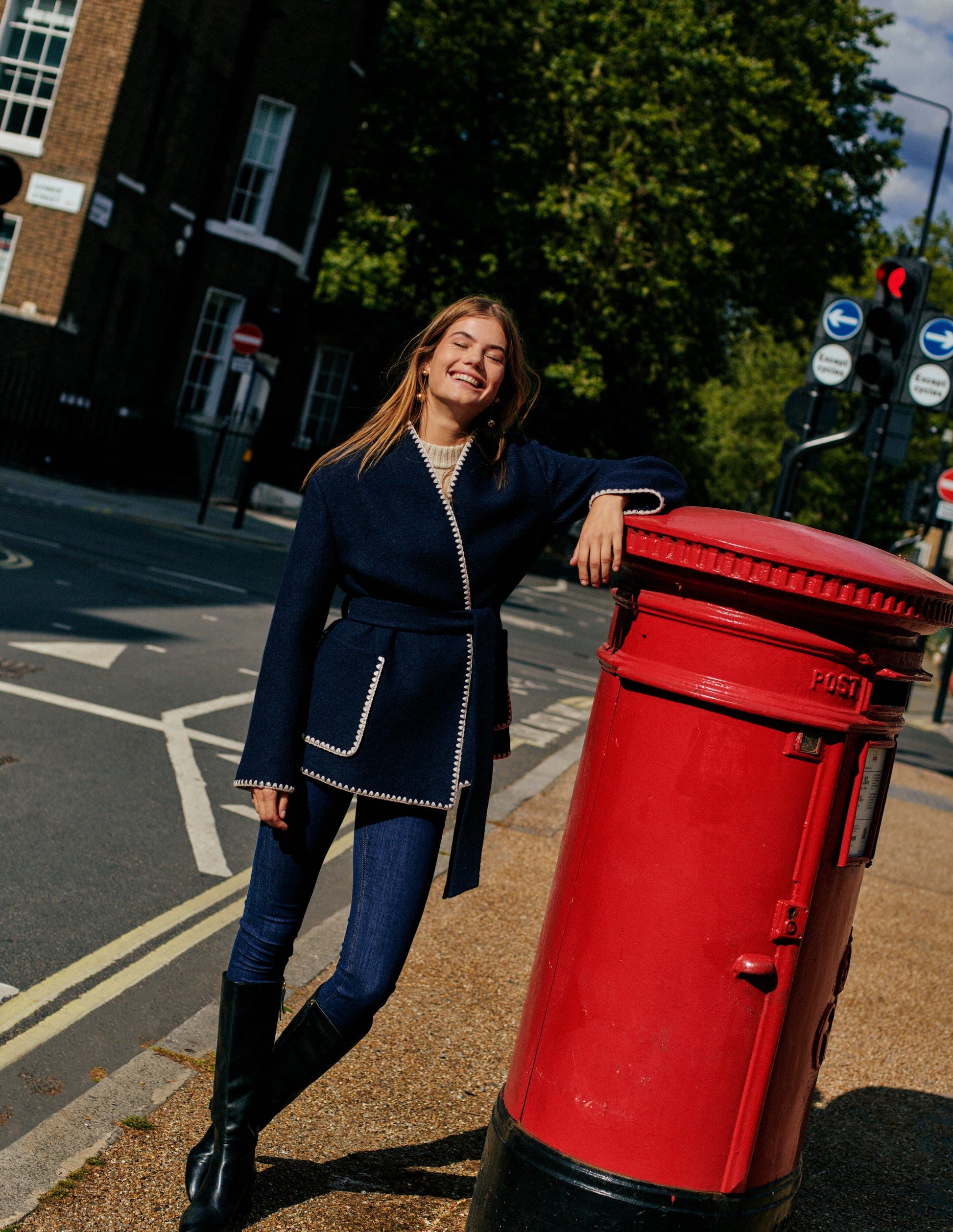 Belted Short Wrap Coat-Navy-6