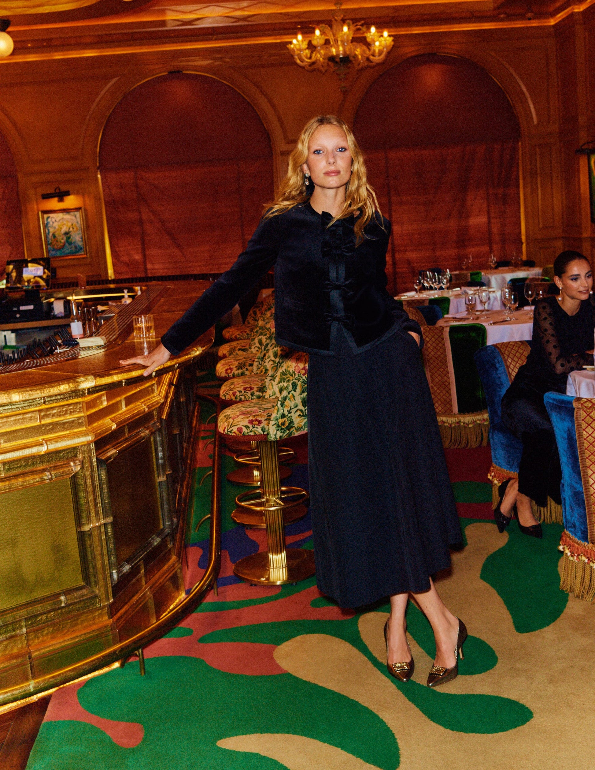 Bow-Trim Collarless Jacket-Black-5