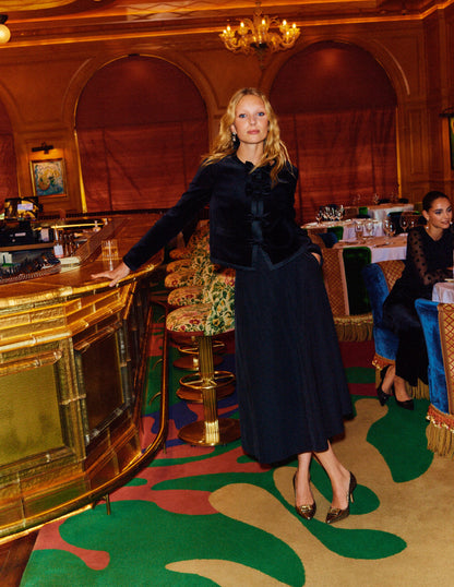 Bow-Trim Collarless Jacket-Black-5