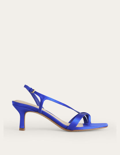 Satin Low-Heeled Sandals-Bright Blue-2