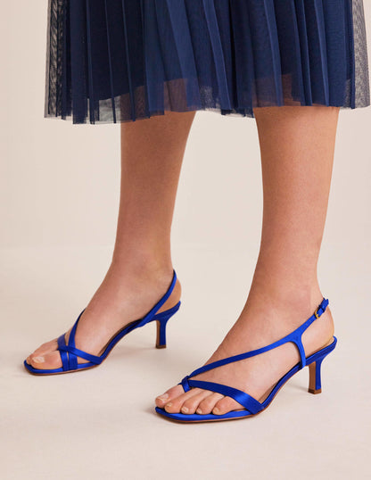 Satin Low-Heeled Sandals-Bright Blue-1