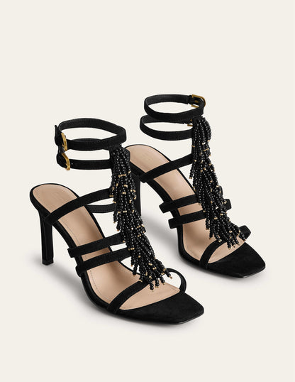 Beaded Heeled Sandals-Black-4