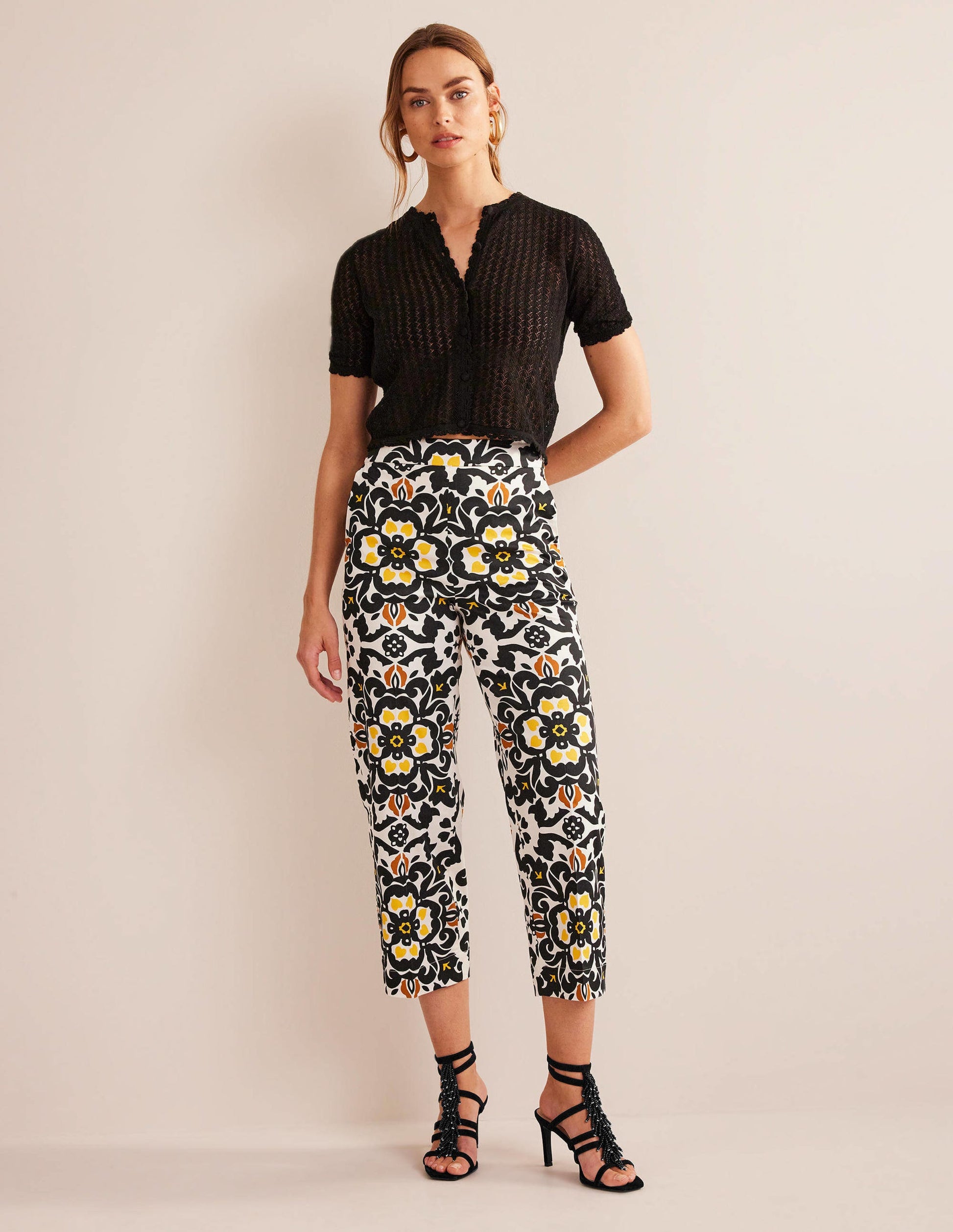 Beaded Heeled Sandals-Black-1