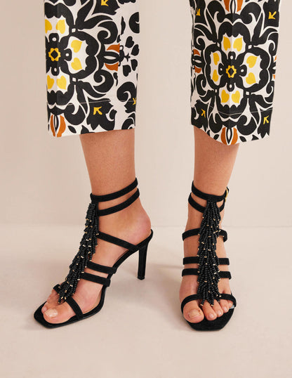 Beaded Heeled Sandals-Black-2