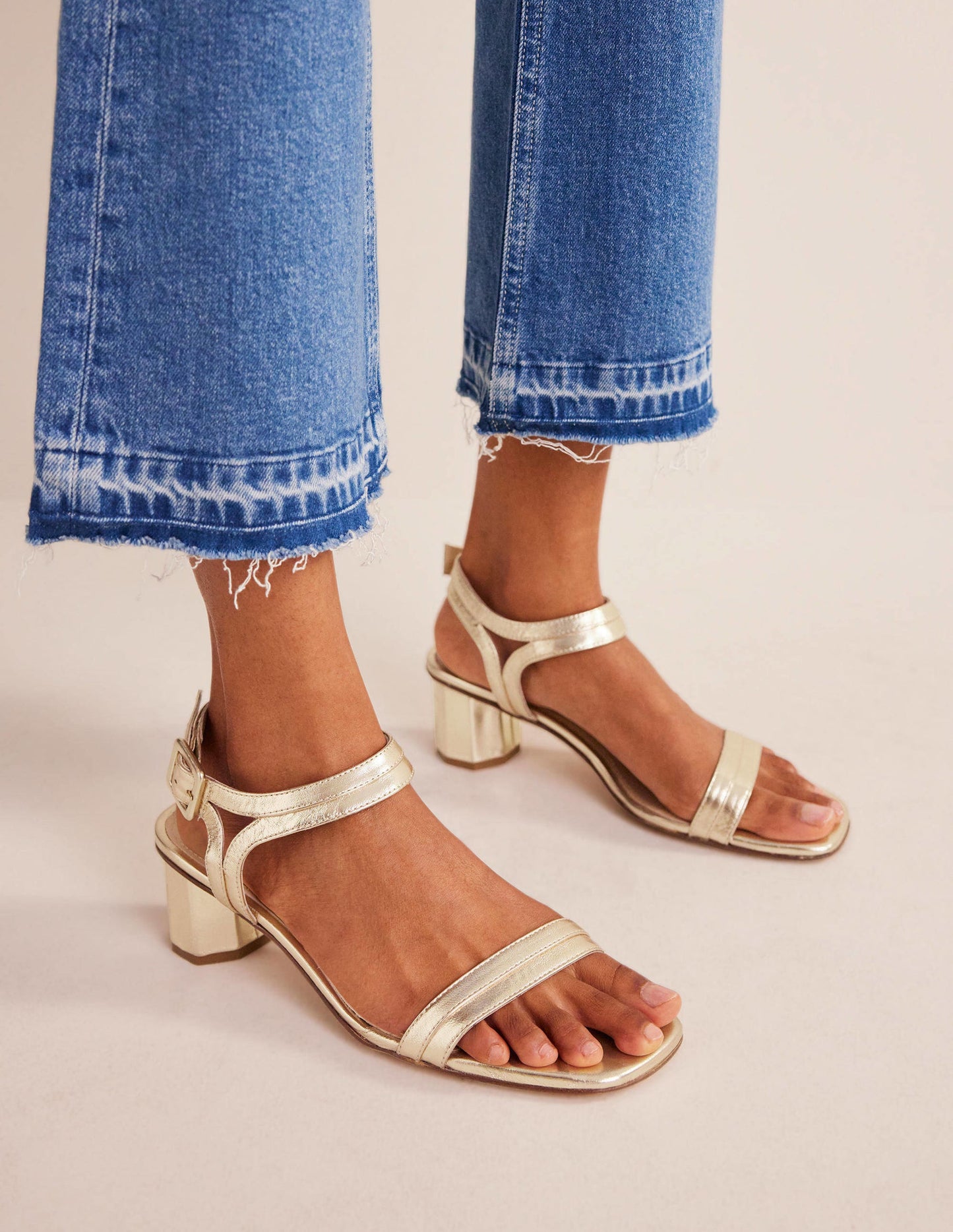 Block-Heel Sandals-Gold