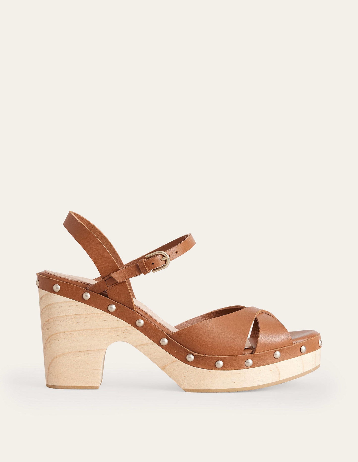 Cross-Strap Platform Clogs-Tan