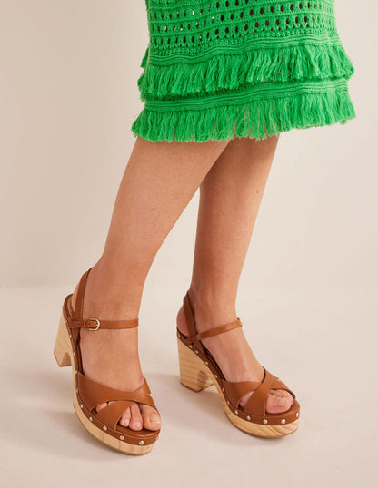 Cross-Strap Platform Clogs-Tan-1